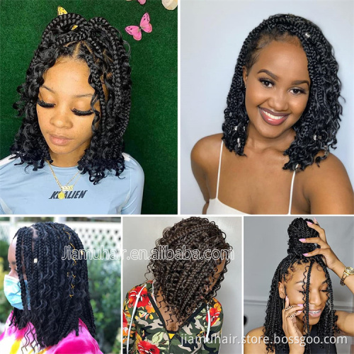 Bohemian Omber Synthetic Braiding Hair Extensions Goddess Box Braids Crochet Hair With Curly End